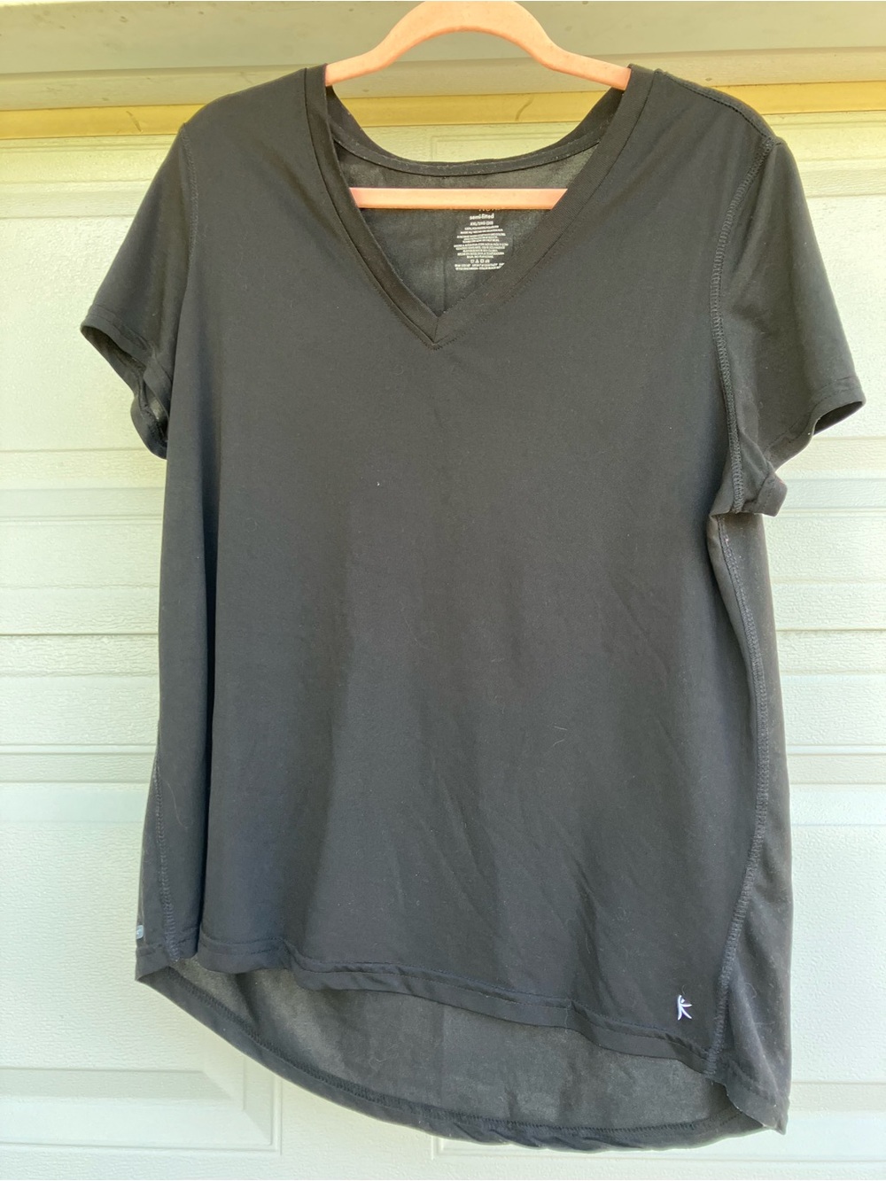 Danskin Black V-Neck Short Sleeve Tee, Sweat-Wicking